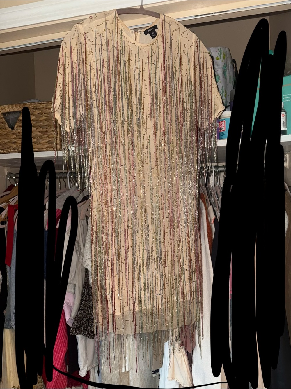 Nasty Gal Champagne Fringe Sequin Shift Dress
